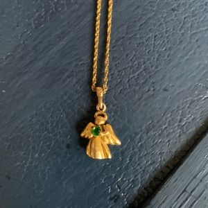 Gold Angel Necklace with Emerald gem